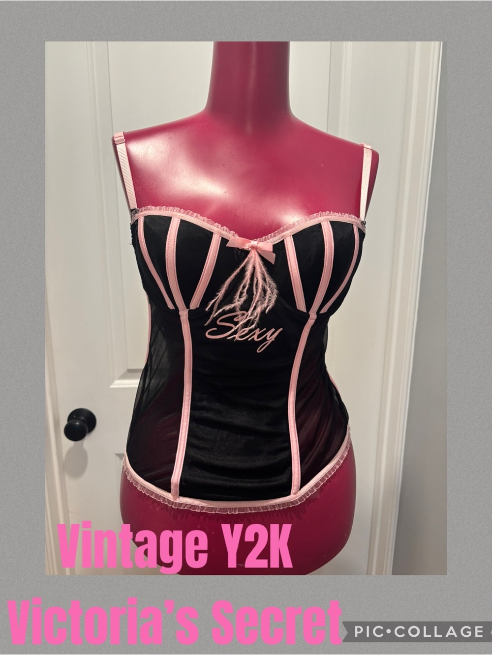 Victoria's Secret Black and Pink Bustier/ corset Top M RARE Y2K with tags